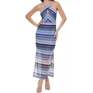 Guess Women's Blue Crochet Lace Sleeveless Halter Neck Maxi Dress Size 2